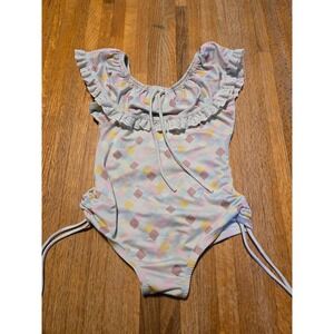 Wildling Girls 6 Geometric Diamond Checker Ruffle Eyelet One Piece Swimsuit